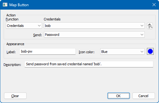 Screenshot of using Map Button to map a set of saved credentials