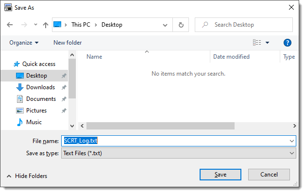 Screenshot showing the process of saving the new log file using Save As